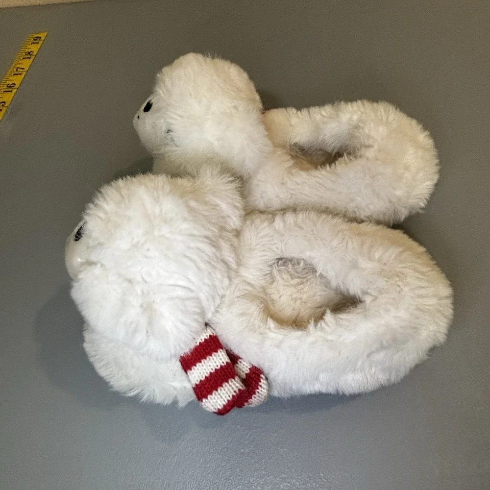 Girls White Polar Bear Wearing Scarves Slippers Fuzzy Soft Size 7/8 Winter Cute